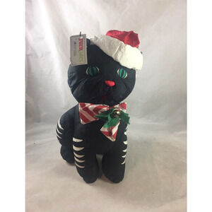 Paracutes Black Striped Cat in Santa Hat Nylon Holiday Decor Stuffed Animal 1992